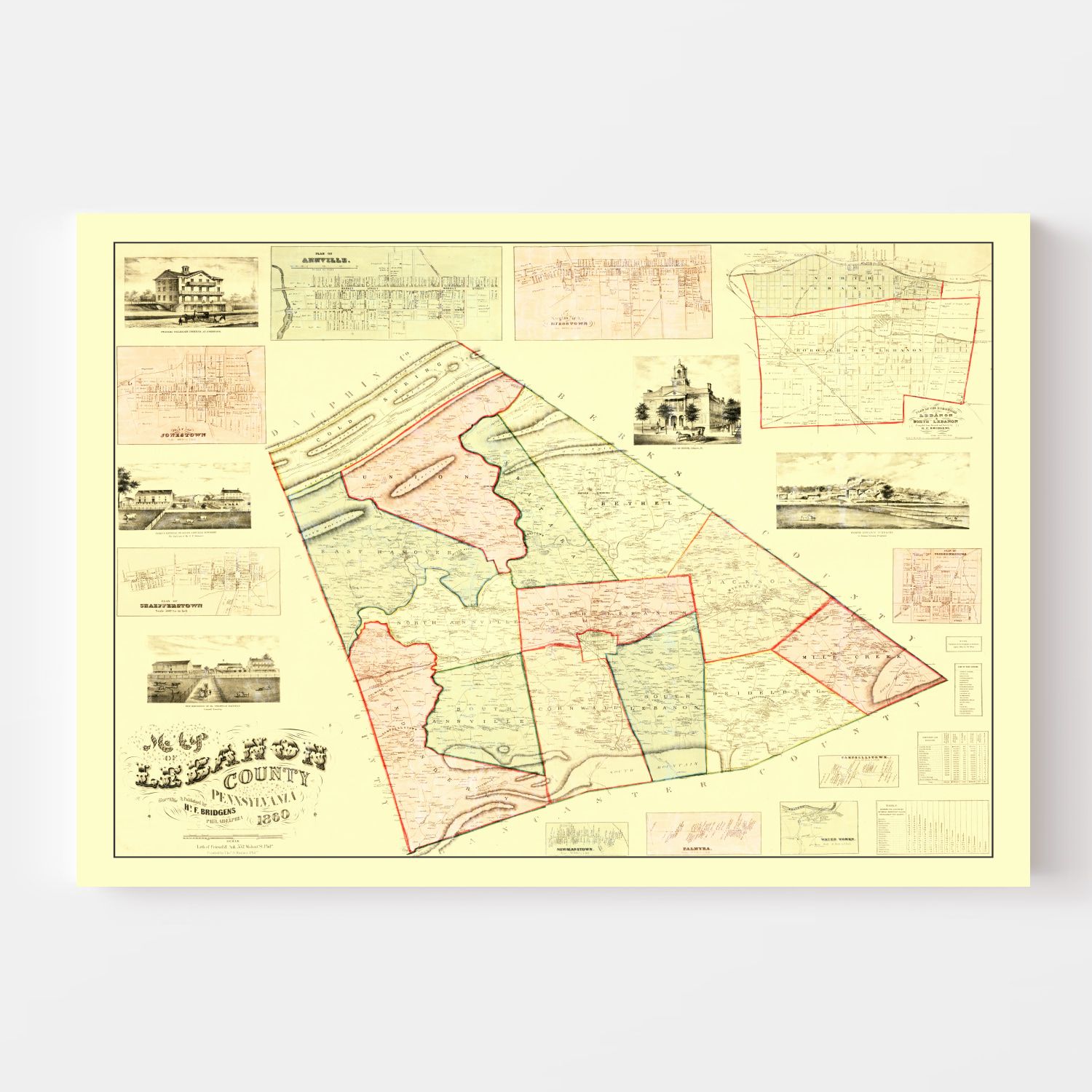 Vintage Map of Lebanon County, Pennsylvania 1860