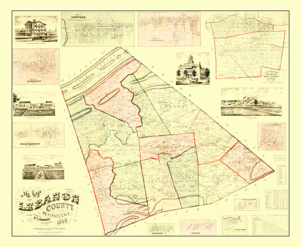 Vintage Map of Lebanon County, Pennsylvania 1860