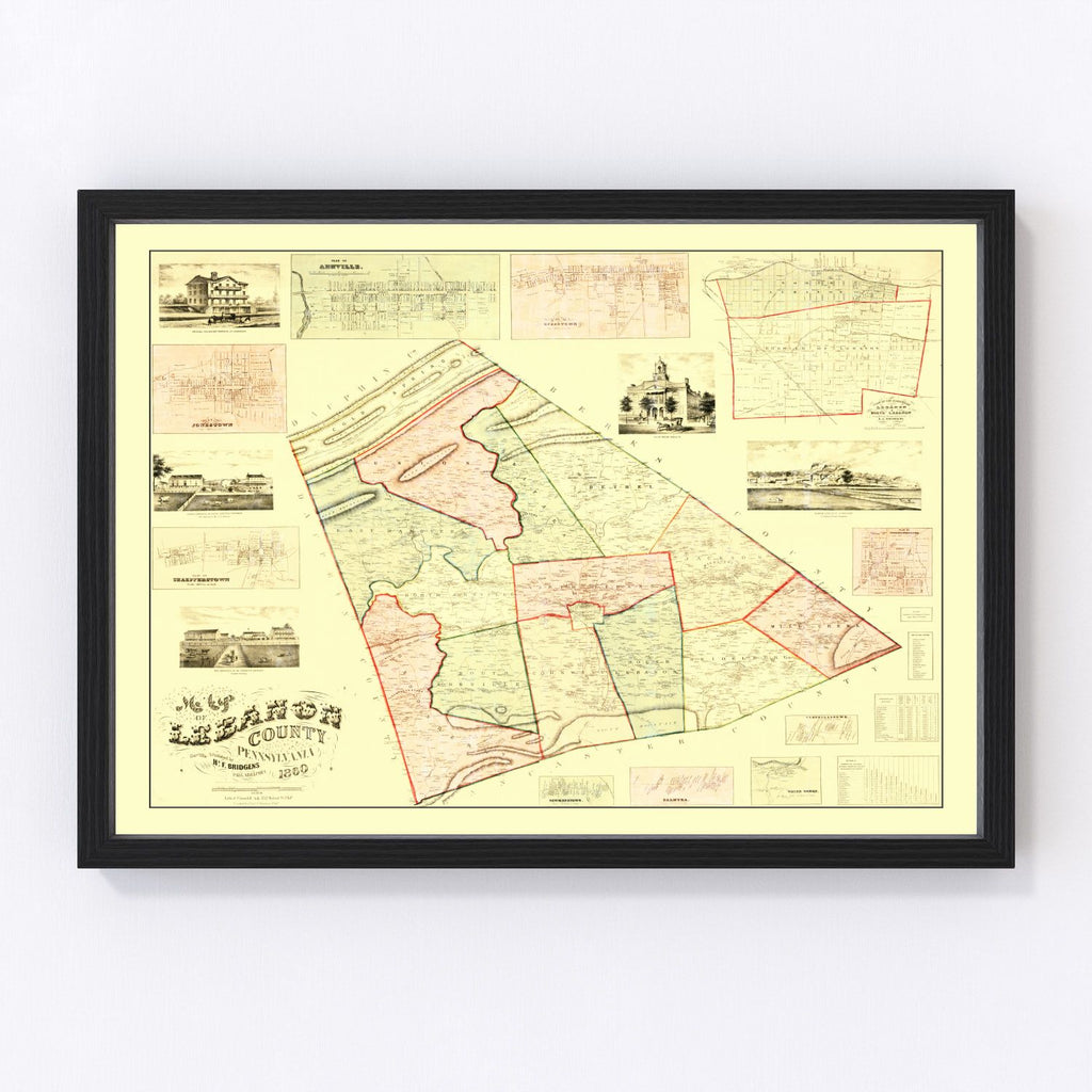 Vintage Map of Lebanon County, Pennsylvania 1860