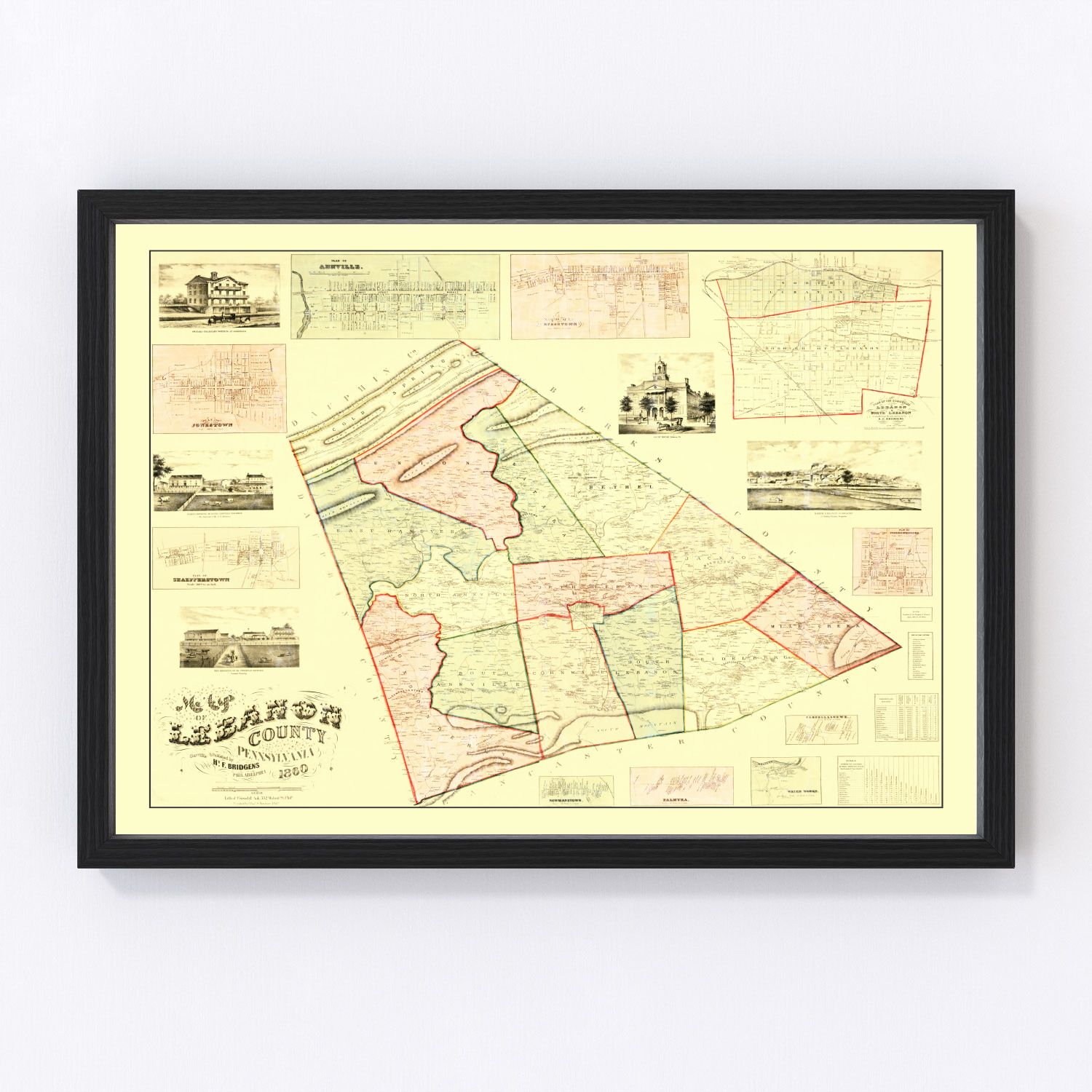 Vintage Map of Lebanon County, Pennsylvania 1860