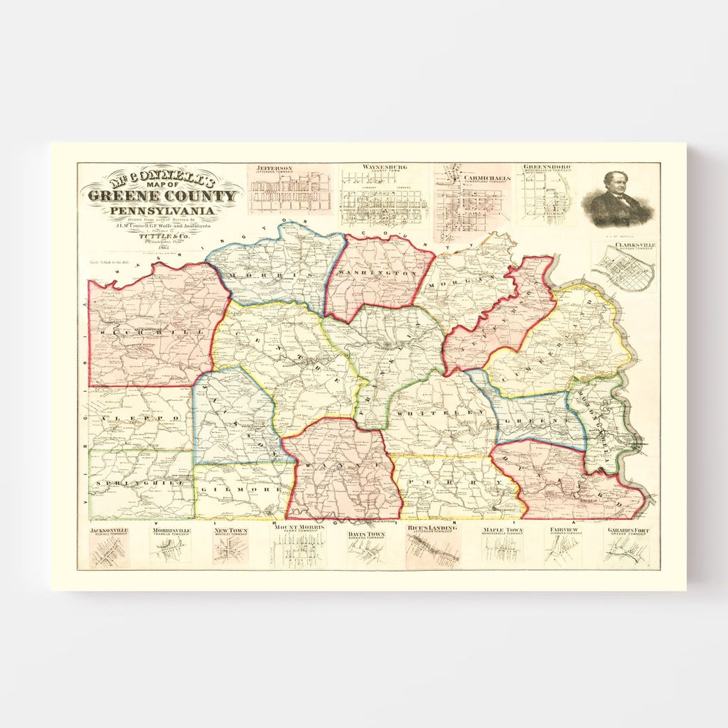 Vintage Map of Greene County, Pennsylvania 1865