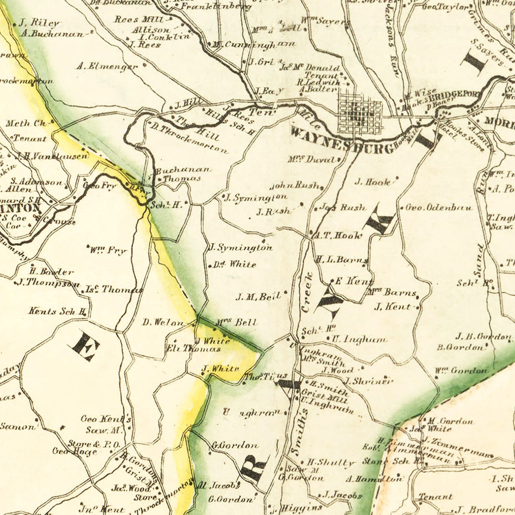 Vintage Map of Greene County, Pennsylvania 1865