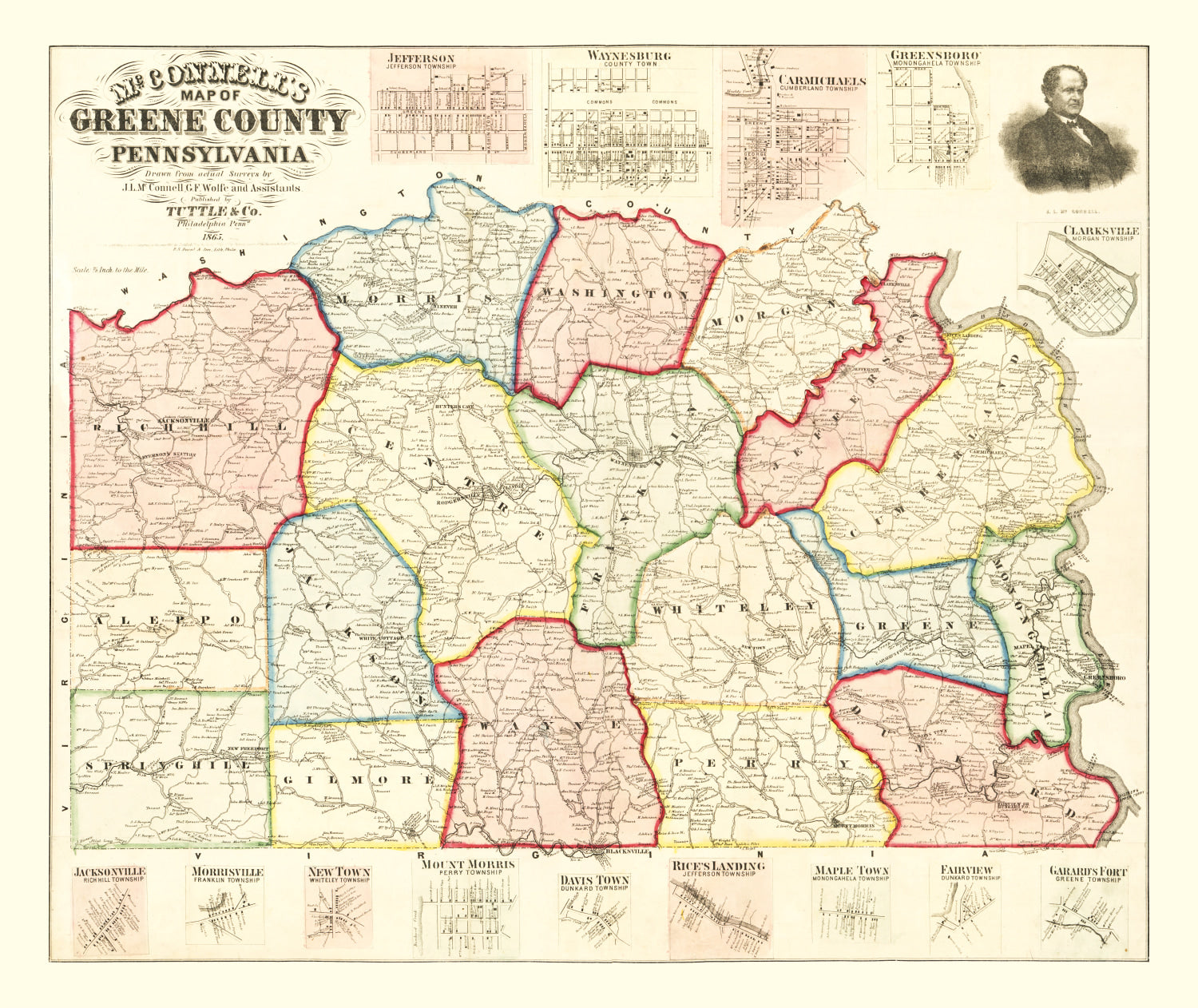 Vintage Map of Greene County, Pennsylvania 1865
