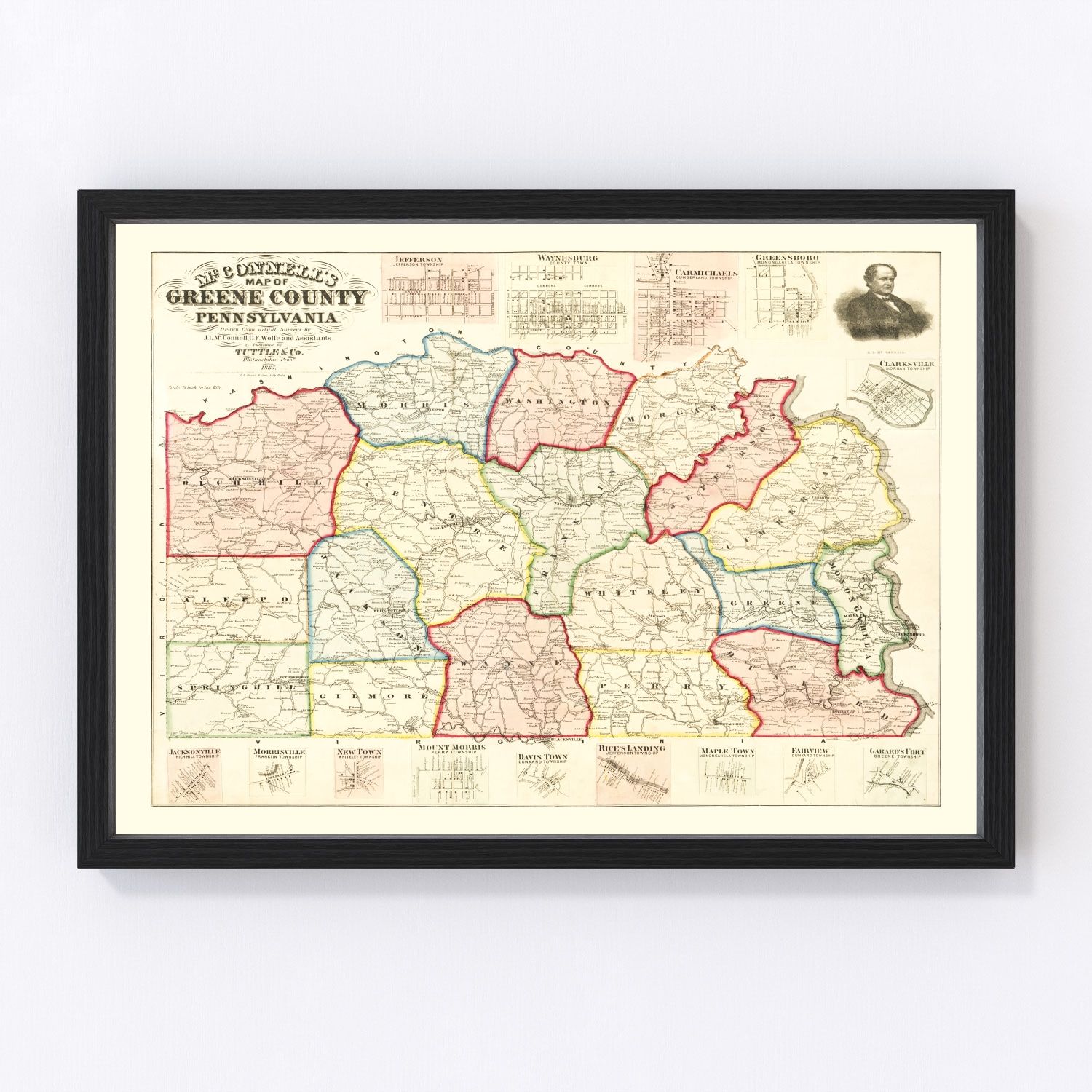 Vintage Map of Greene County, Pennsylvania 1865
