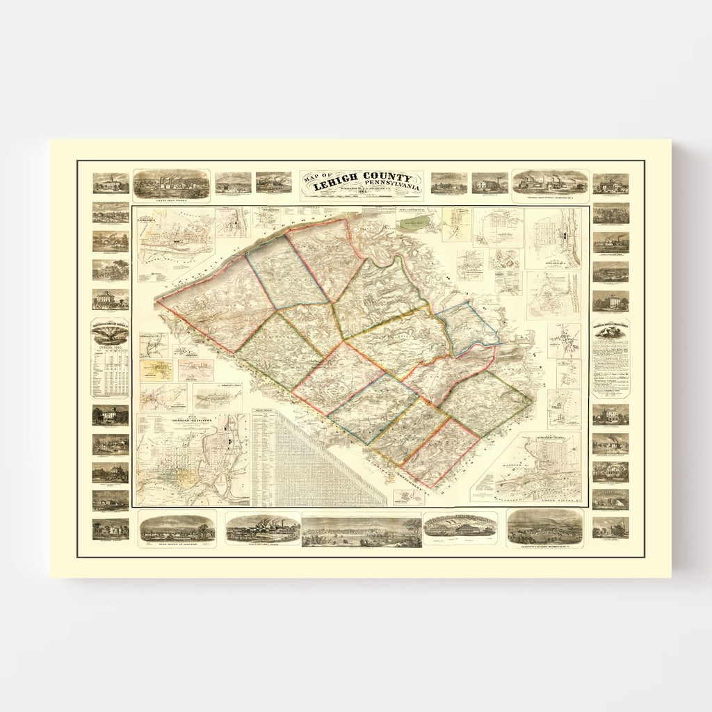 Vintage Map of Lehigh County, Pennsylvania 1865