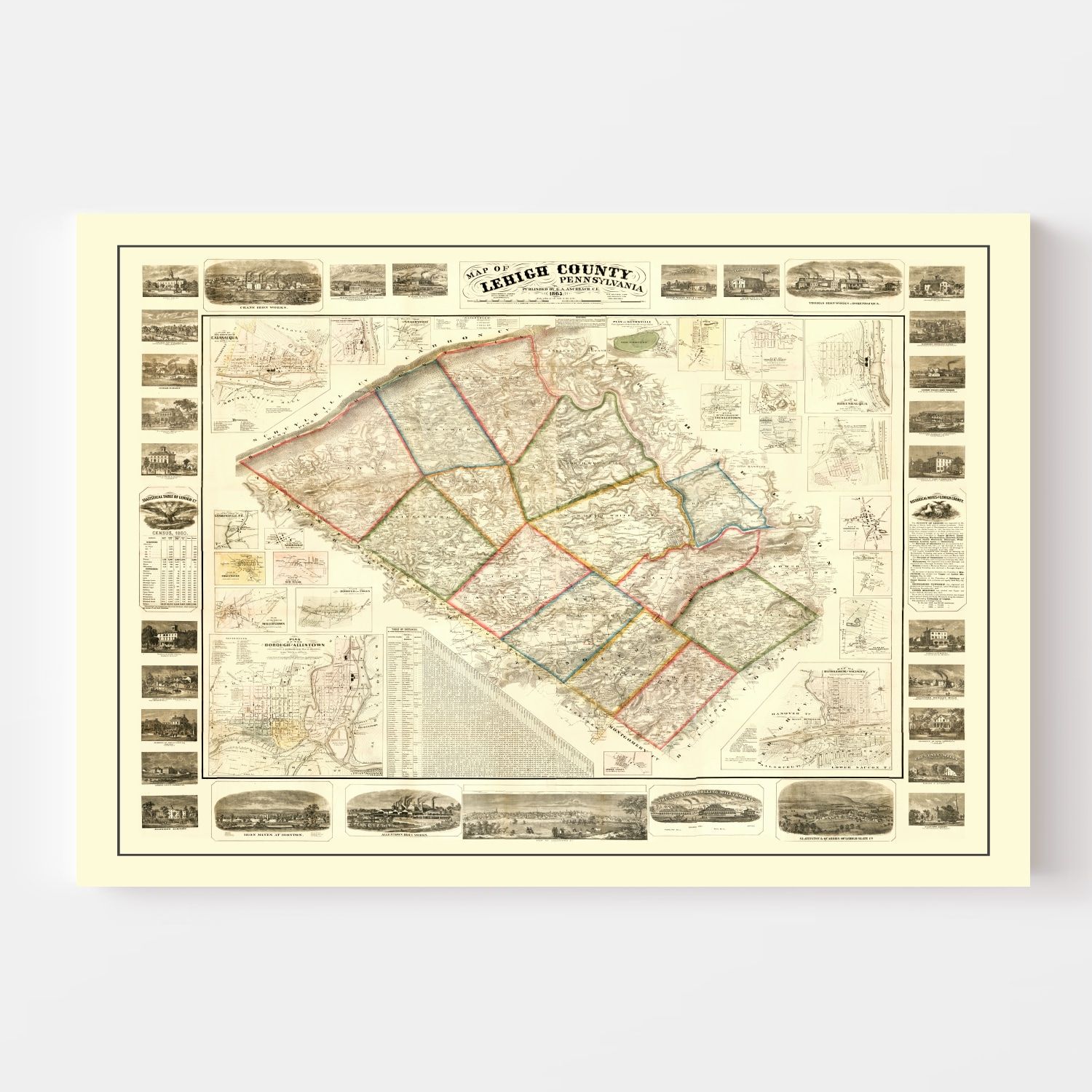 Vintage Map of Lehigh County, Pennsylvania 1865