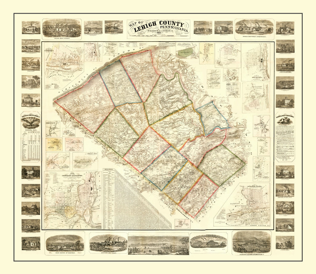 Vintage Map of Lehigh County, Pennsylvania 1865
