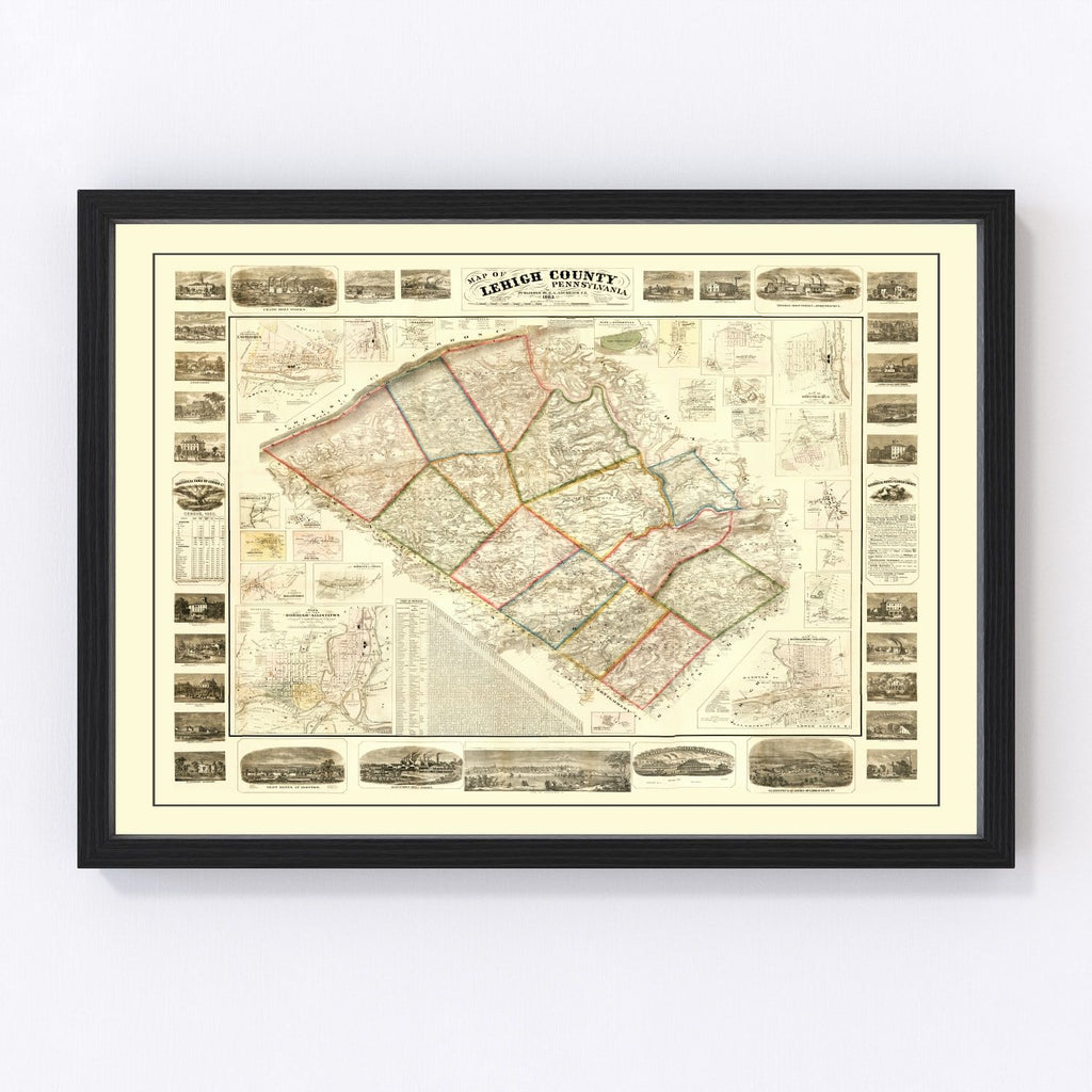 Vintage Map of Lehigh County, Pennsylvania 1865