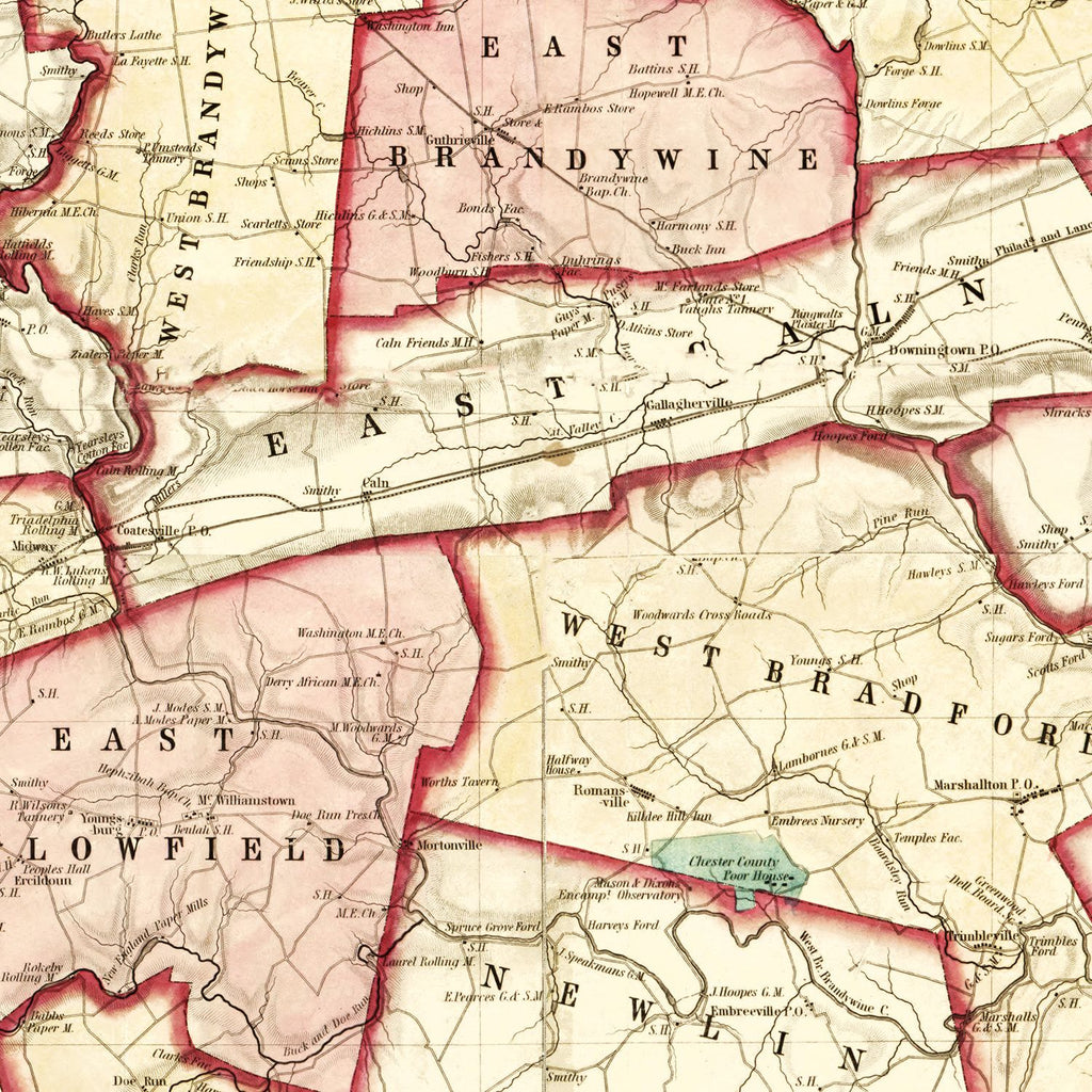 Vintage Map of Chester County, Pennsylvania 1847