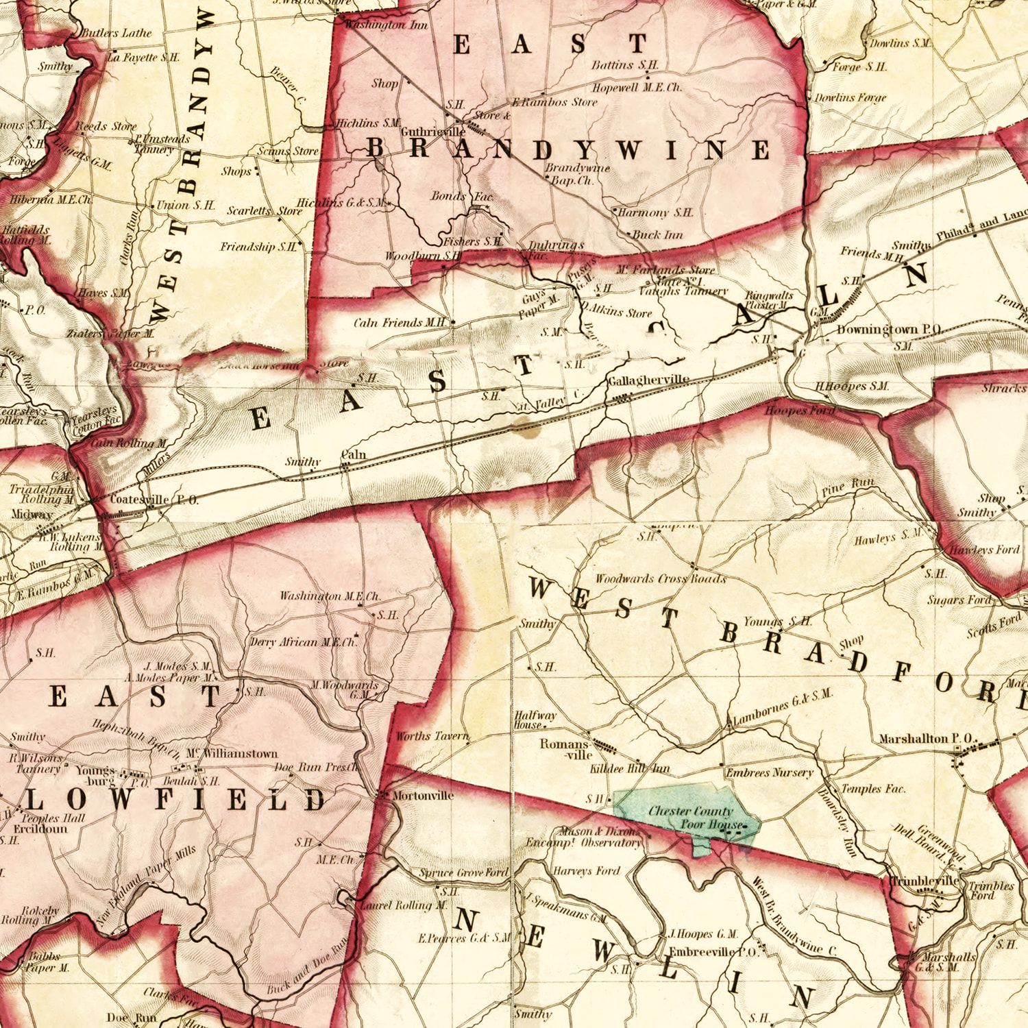 Vintage Map of Chester County, Pennsylvania 1847