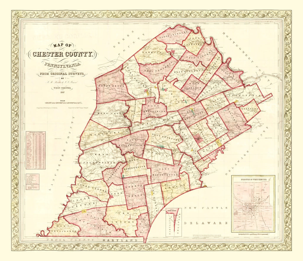 Vintage Map of Chester County, Pennsylvania 1847