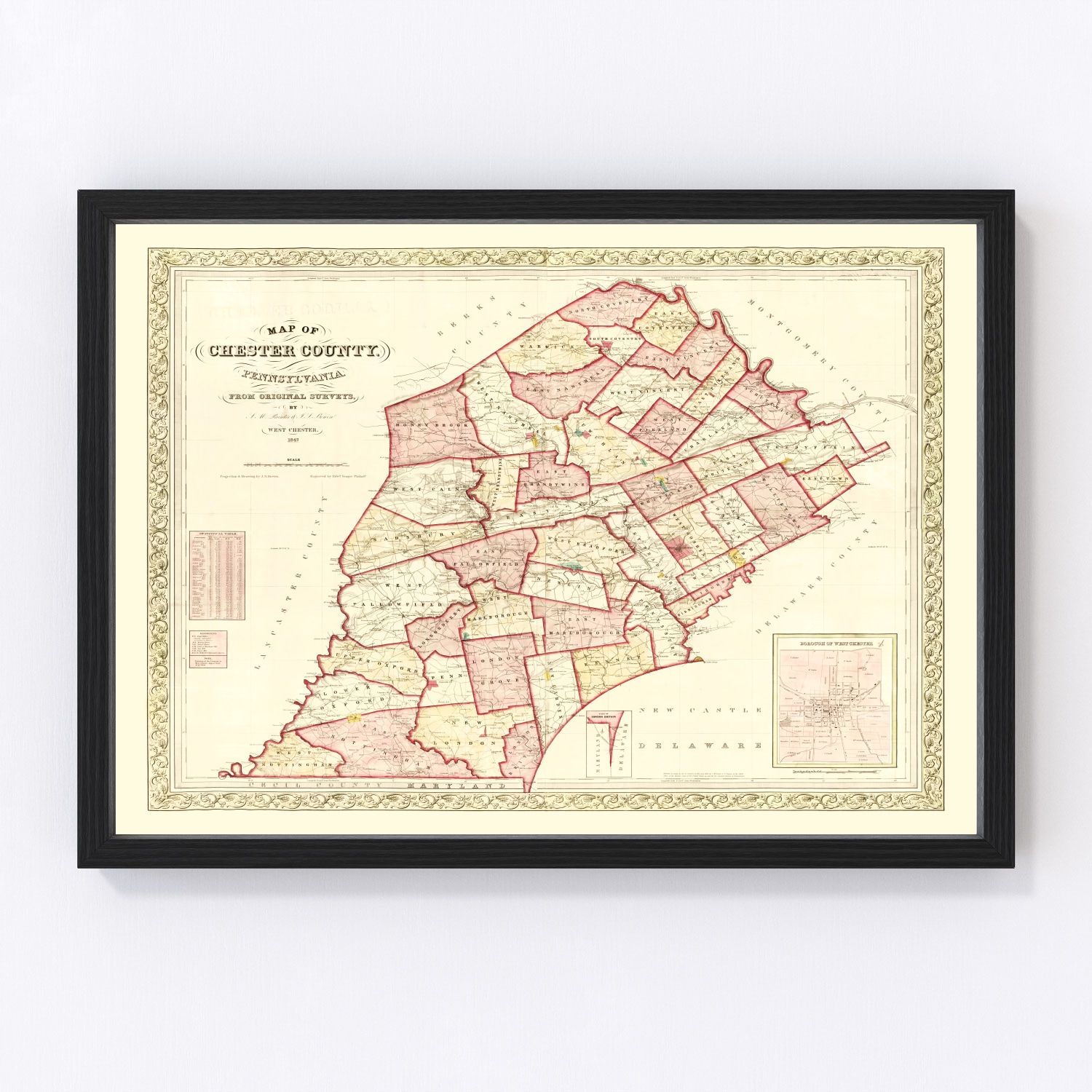 Vintage Map of Chester County, Pennsylvania 1847