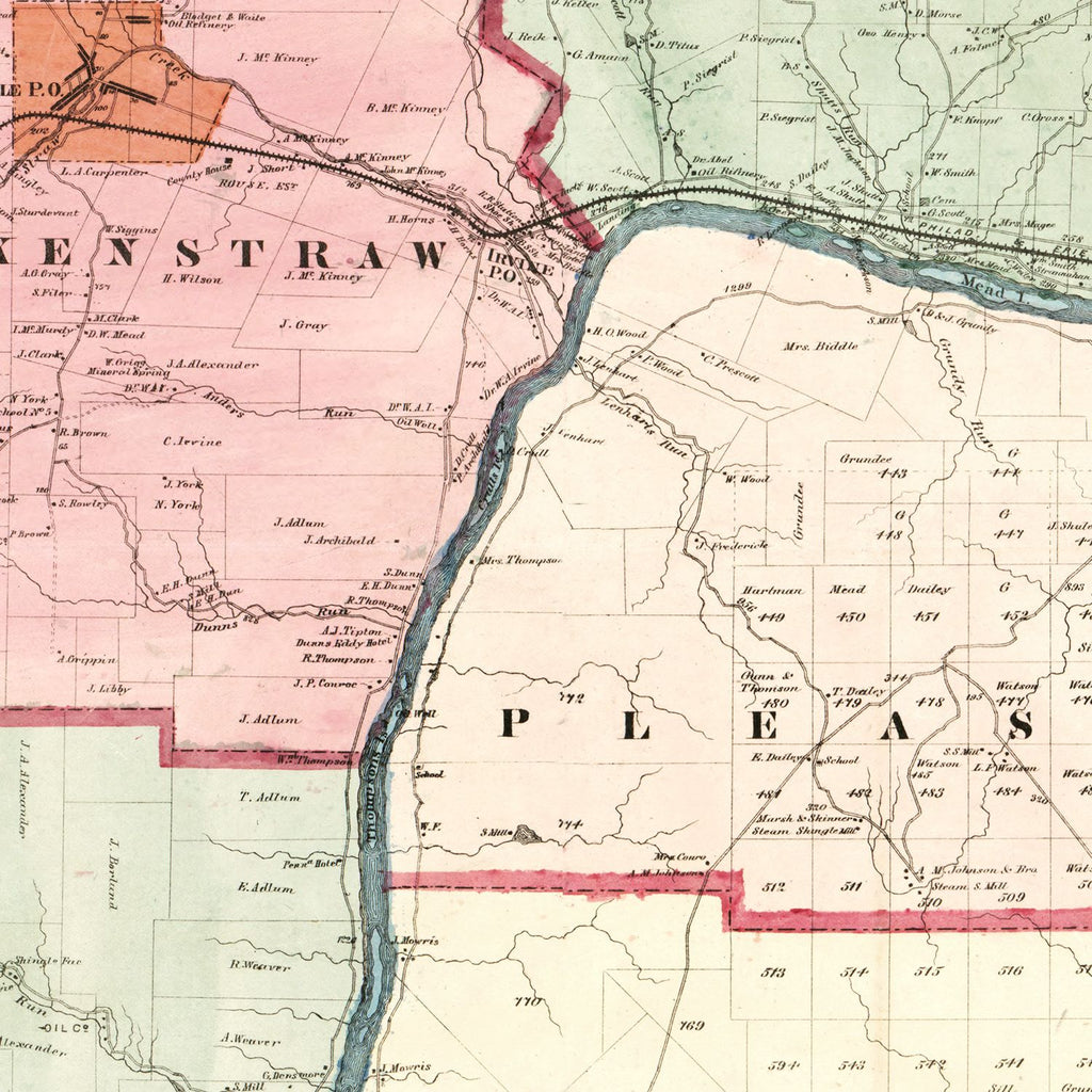 Vintage Map of Warren County, Pennsylvania 1865