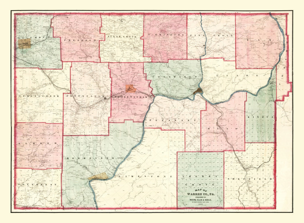 Vintage Map of Warren County, Pennsylvania 1865