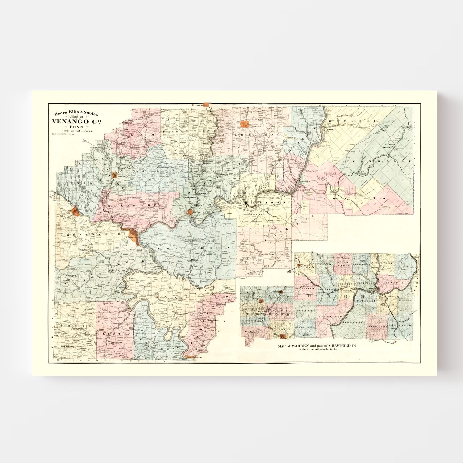 Vintage Map of Venango County, Pennsylvania 1865