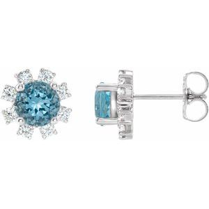 14K White Gold Natural Blue Zircon & 1/2 CTW Natural Diamond Earrings