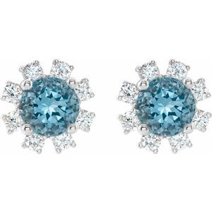 Sterling Silver Natural Blue Zircon & .06 CTW Natural Diamond Earrings – image 2