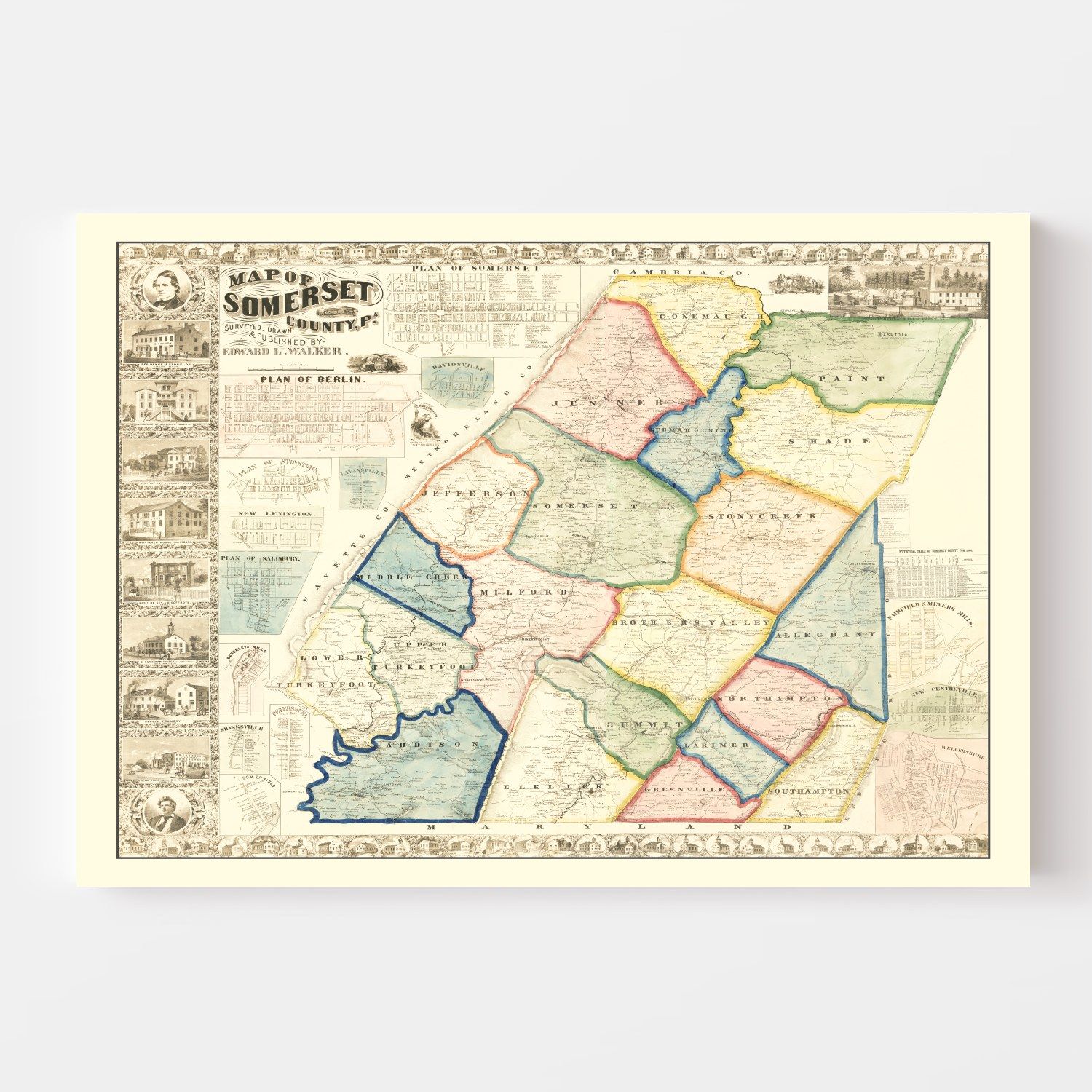 Vintage Map of Somerset County, Pennsylvania 1860
