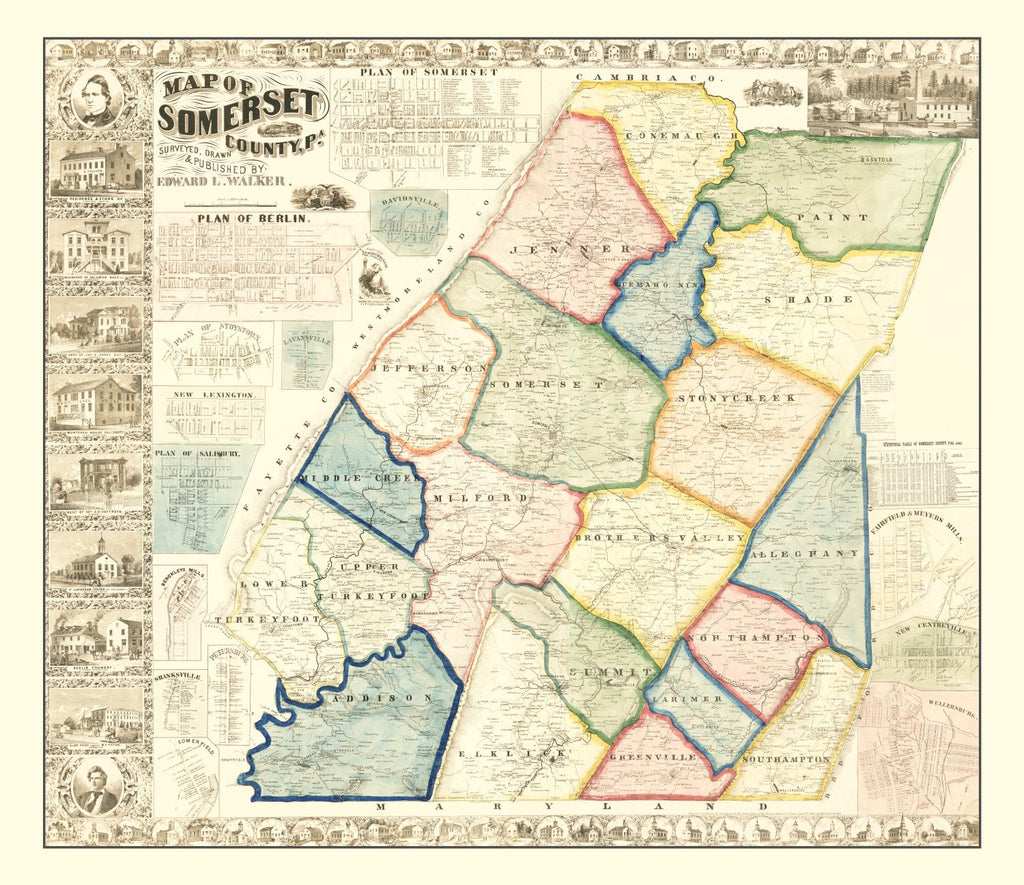 Vintage Map of Somerset County, Pennsylvania 1860