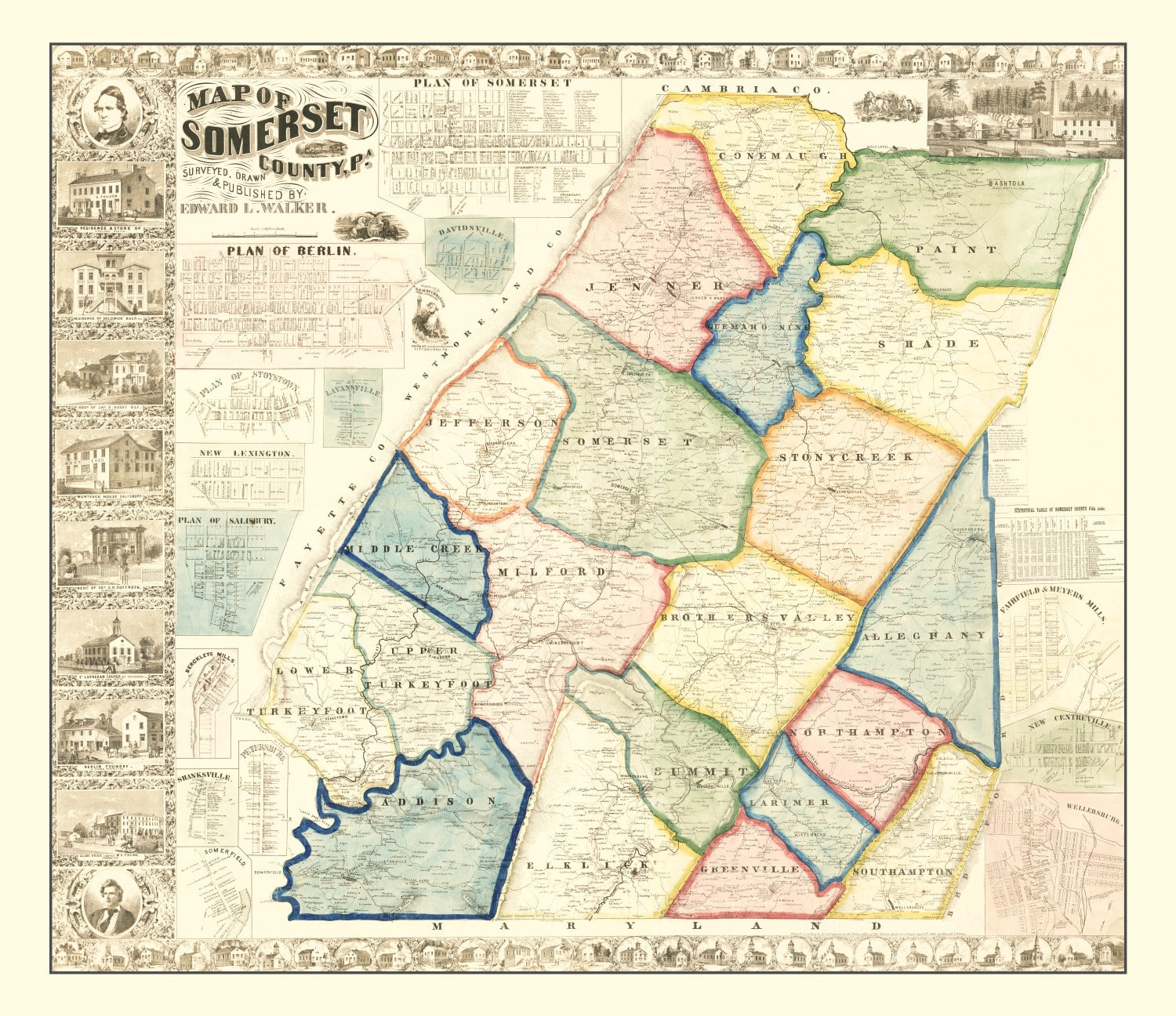 Vintage Map of Somerset County, Pennsylvania 1860