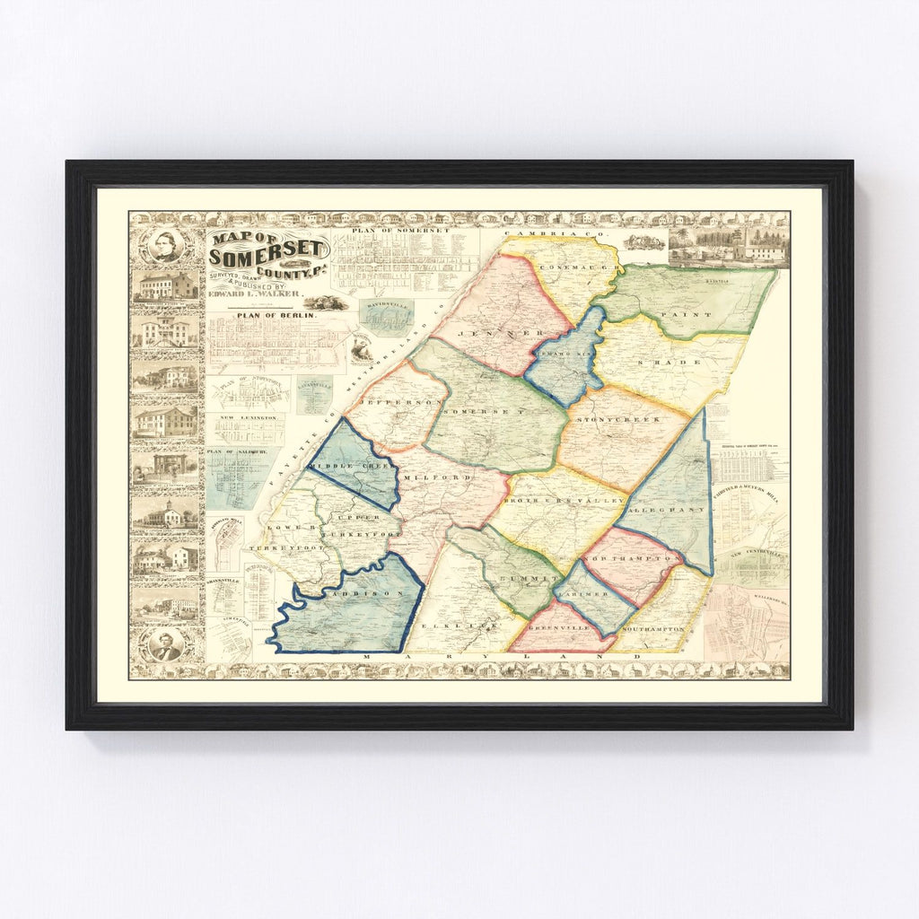 Vintage Map of Somerset County, Pennsylvania 1860