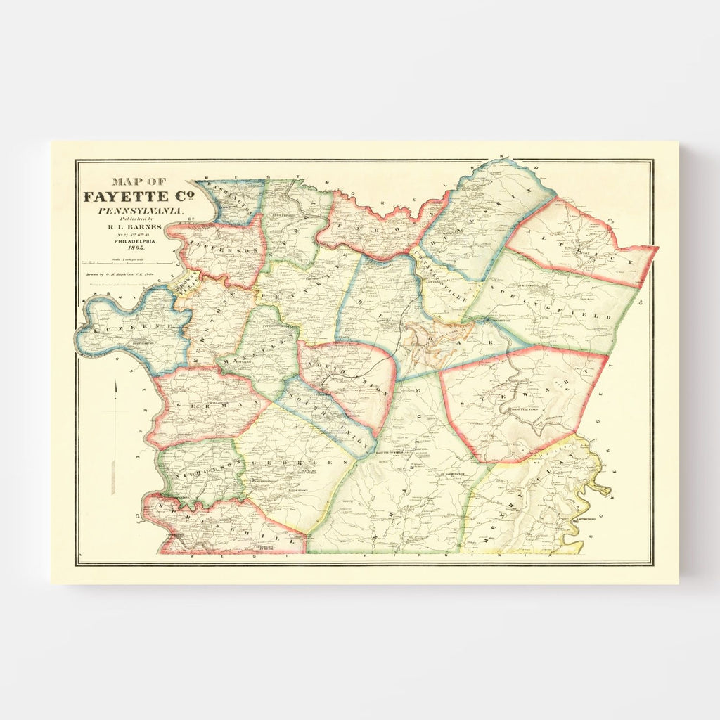 Vintage Map of Fayette County, Pennsylvania 1865