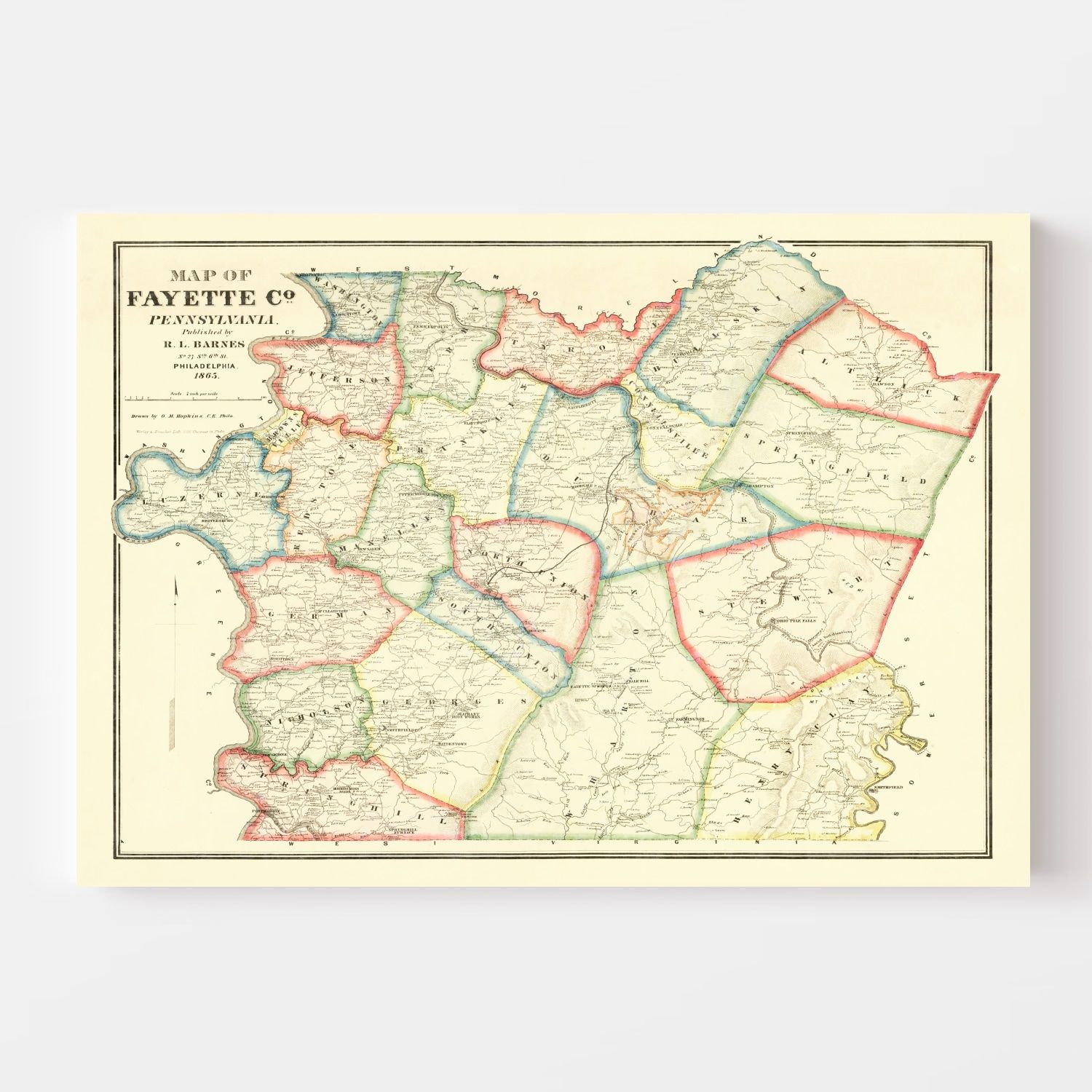 Vintage Map of Fayette County, Pennsylvania 1865