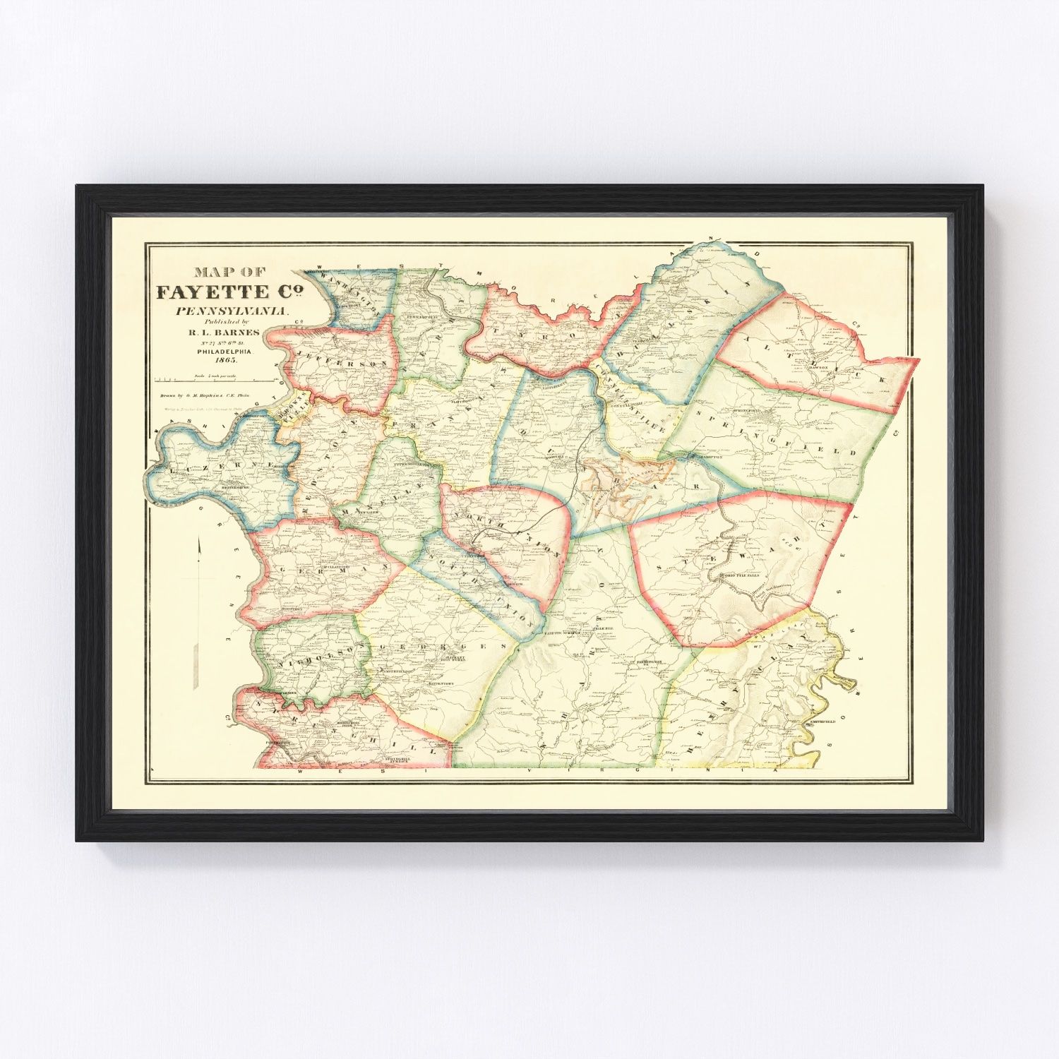 Vintage Map of Fayette County, Pennsylvania 1865