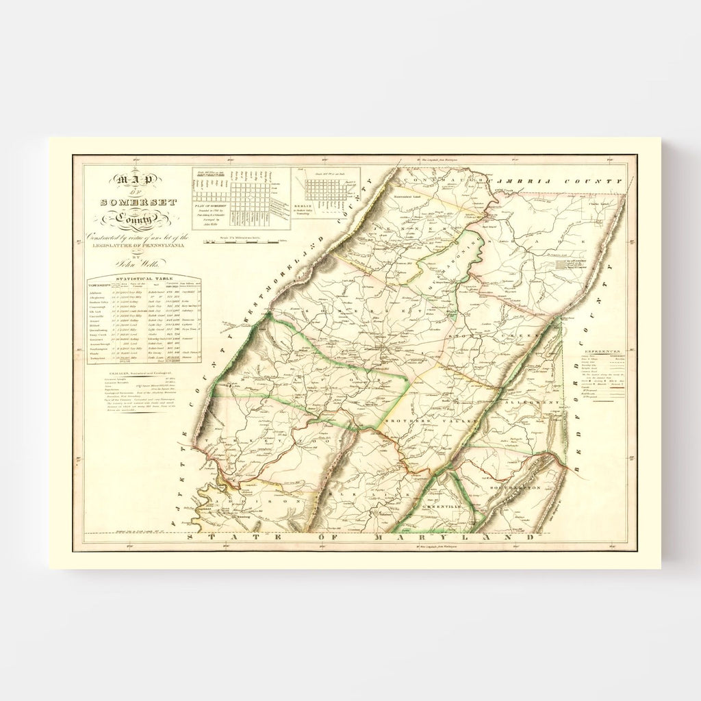 Vintage Map of Somerset County, Pennsylvania 1830