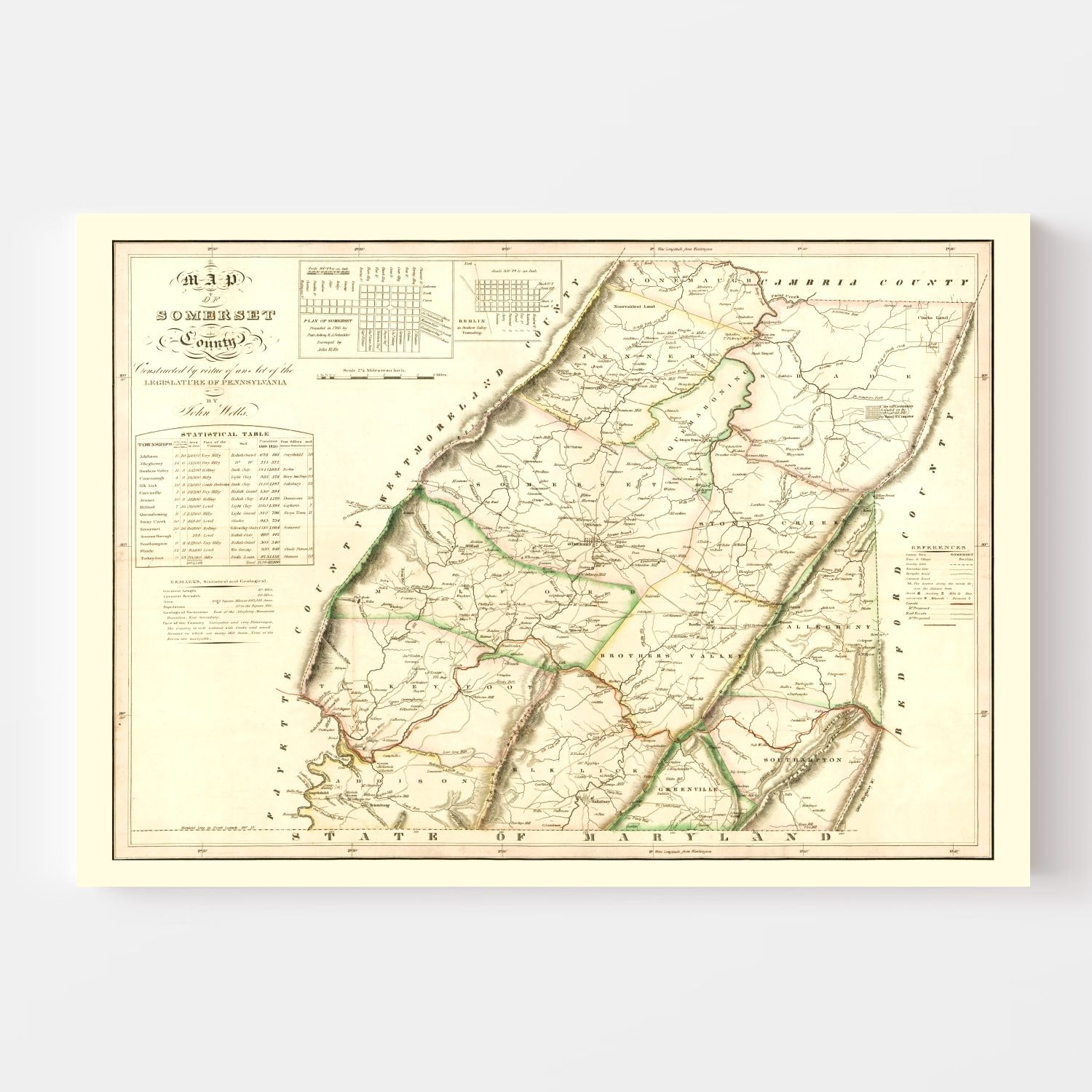 Vintage Map of Somerset County, Pennsylvania 1830