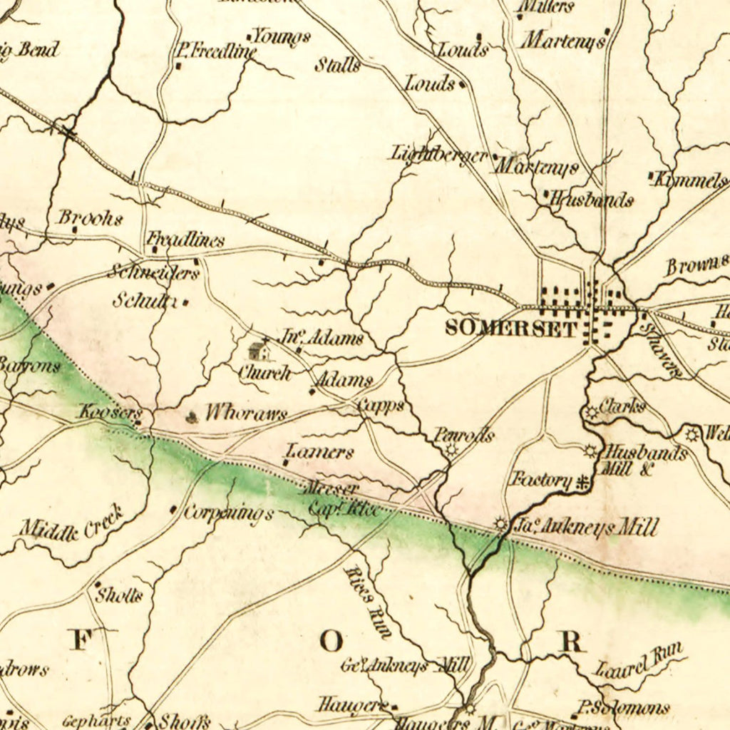 Vintage Map of Somerset County, Pennsylvania 1830