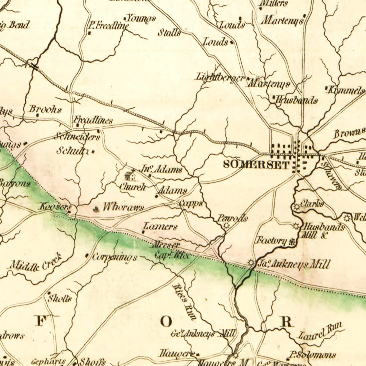 Vintage Map of Somerset County, Pennsylvania 1830