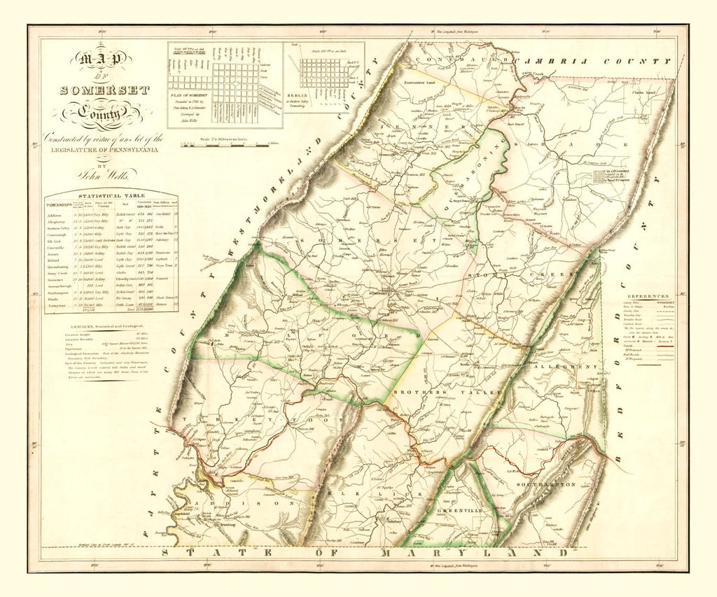 Vintage Map of Somerset County, Pennsylvania 1830