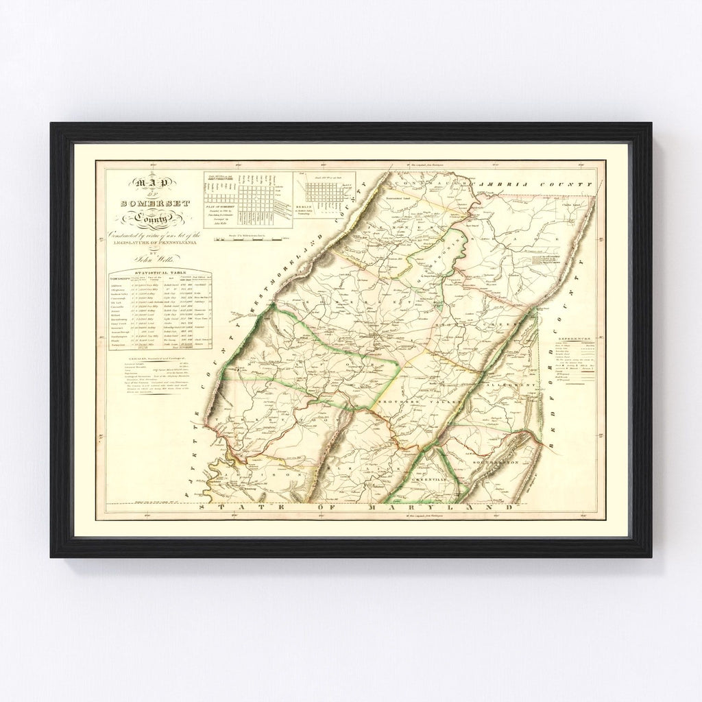 Vintage Map of Somerset County, Pennsylvania 1830