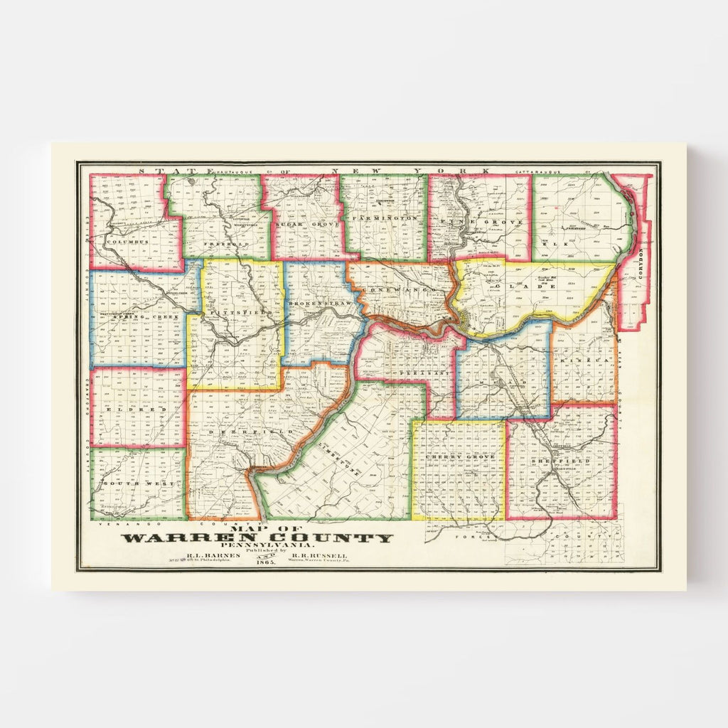 Vintage Map of Warren County, Pennsylvania 1865