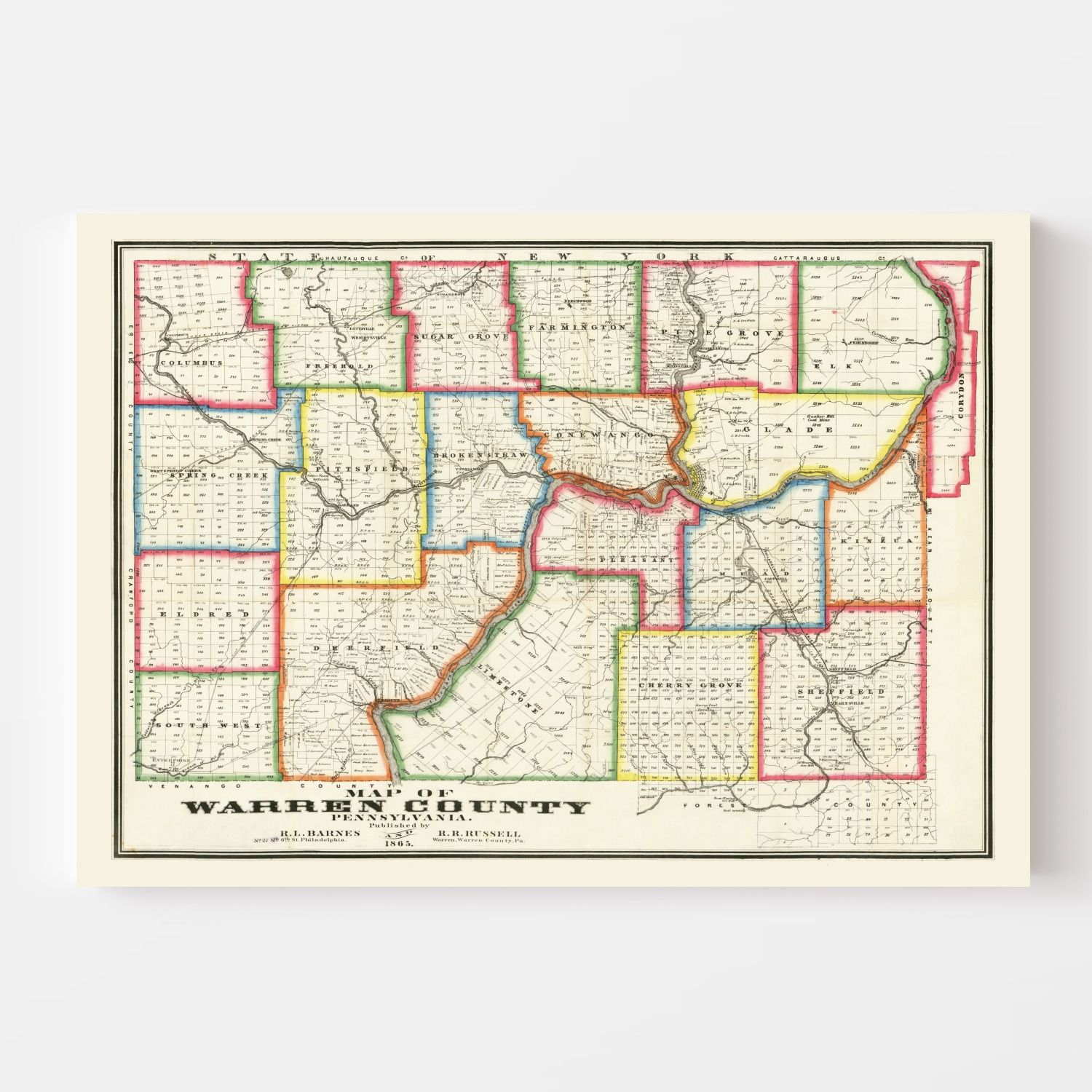 Vintage Map of Warren County, Pennsylvania 1865