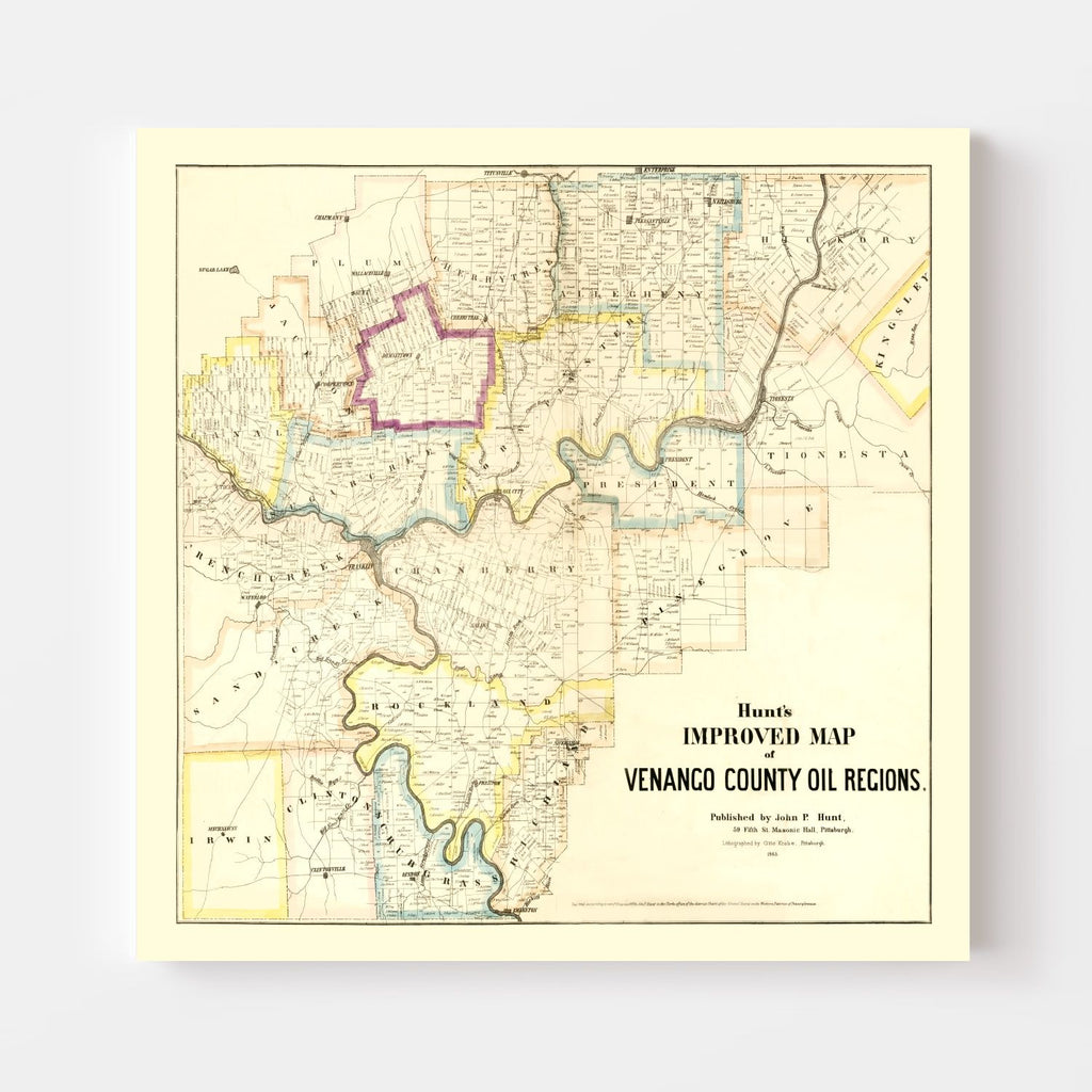 Vintage Map of Venango County, Pennsylvania 1865
