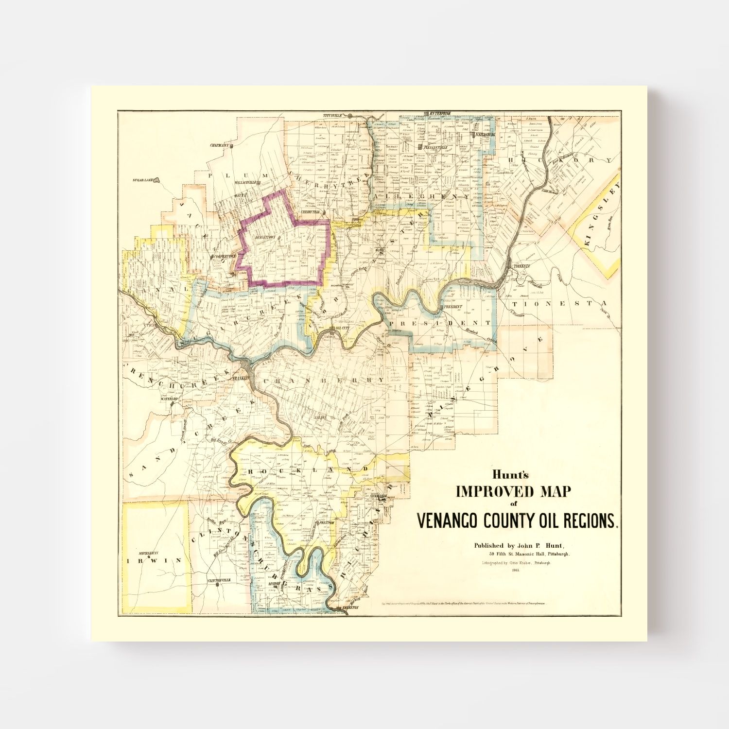 Vintage Map of Venango County, Pennsylvania 1865