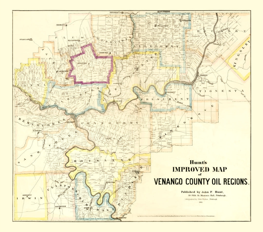 Vintage Map of Venango County, Pennsylvania 1865