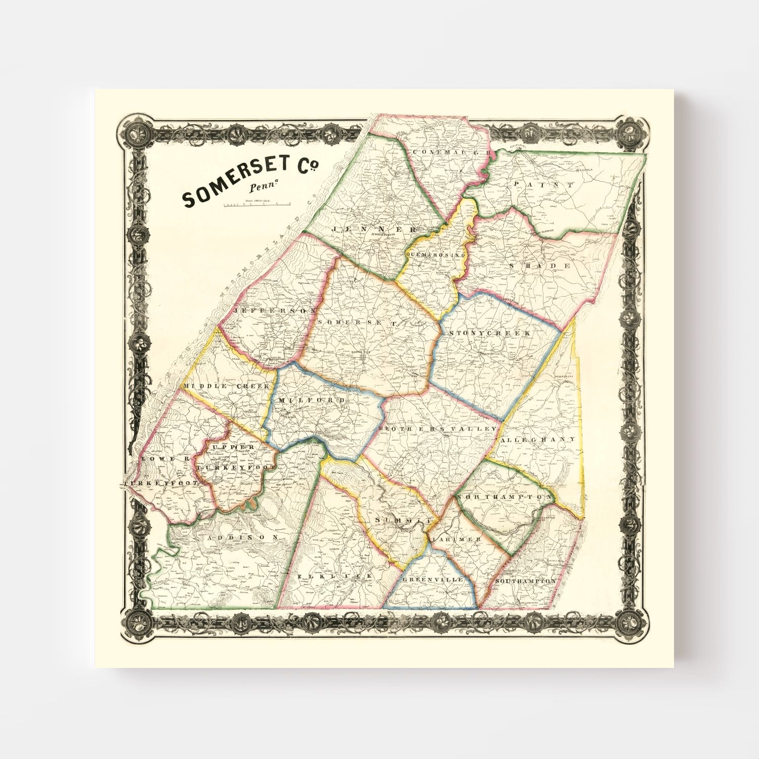 Vintage Map of Somerset County, Pennsylvania 1860
