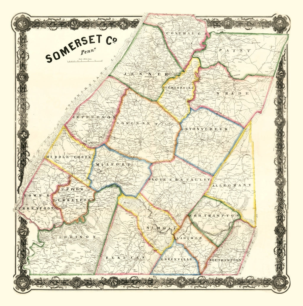 Vintage Map of Somerset County, Pennsylvania 1860