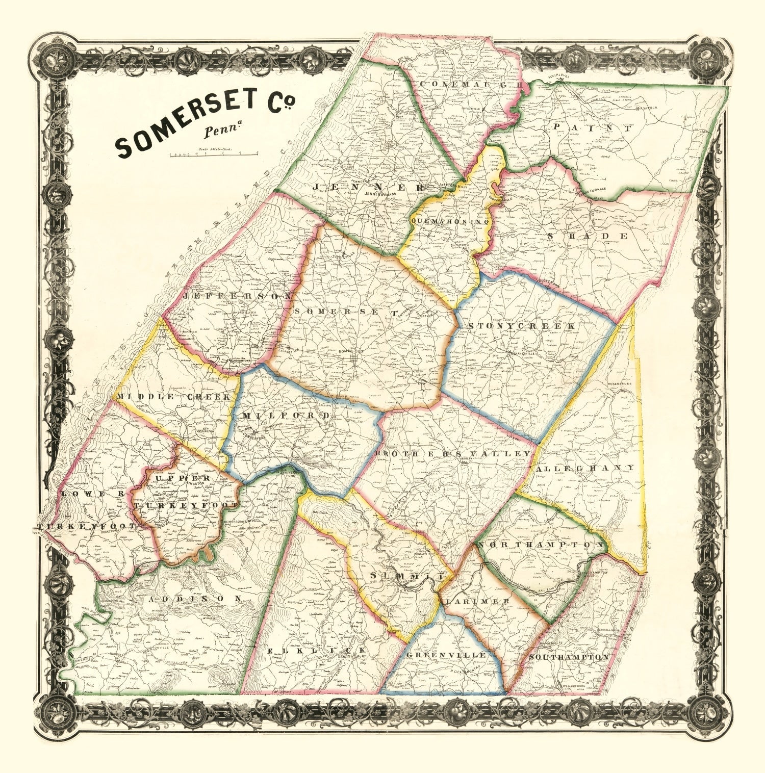Vintage Map of Somerset County, Pennsylvania 1860