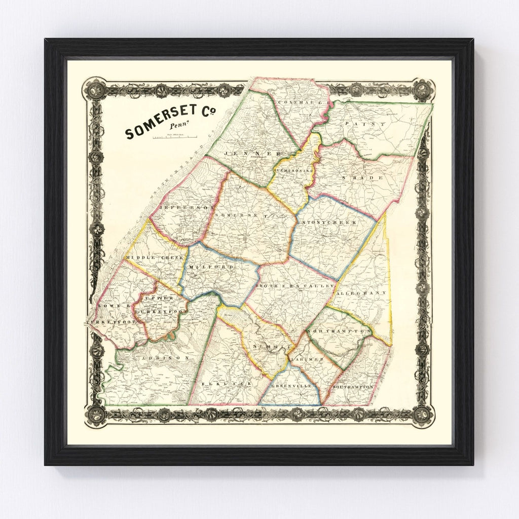 Vintage Map of Somerset County, Pennsylvania 1860