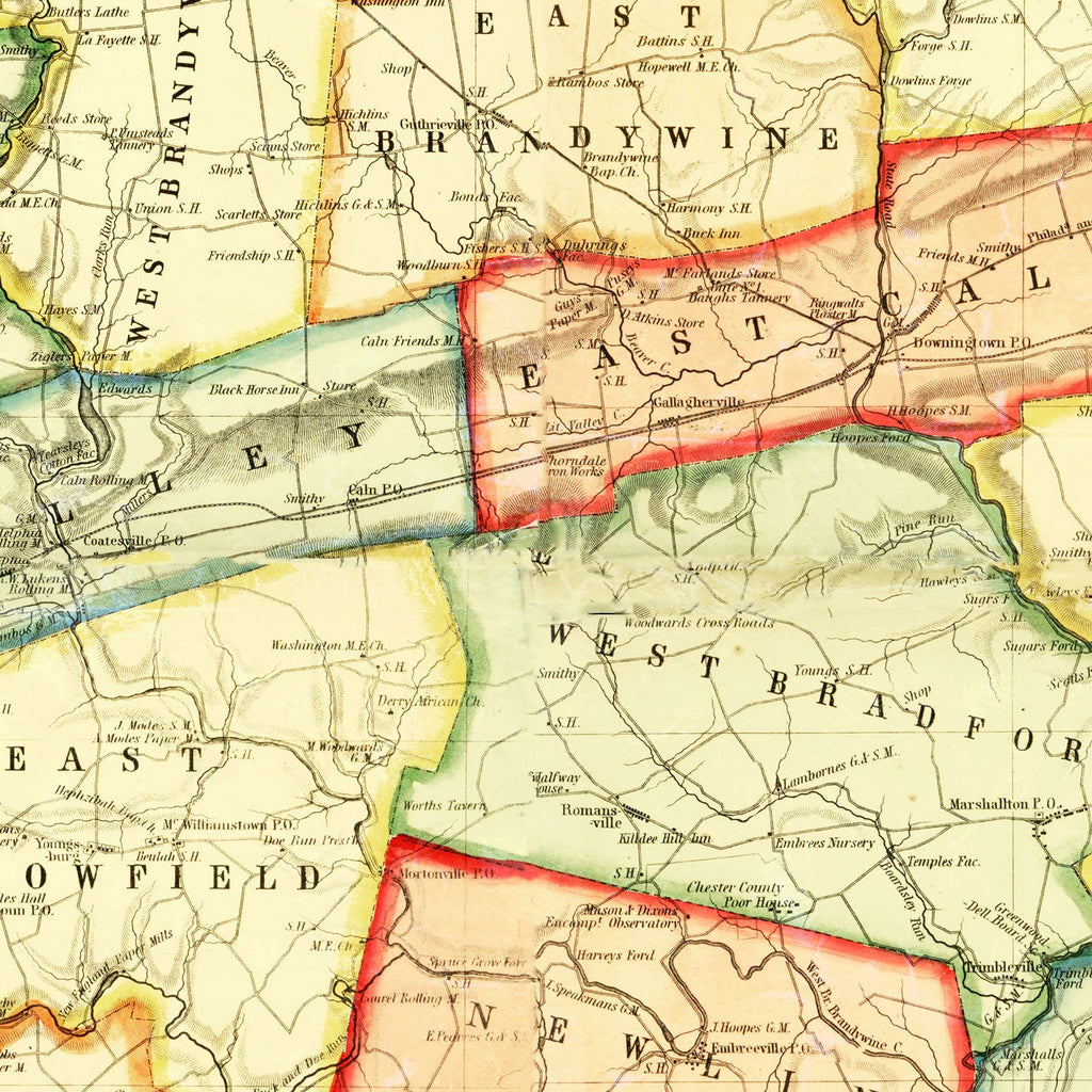 Vintage Map of Chester County, Pennsylvania 1856