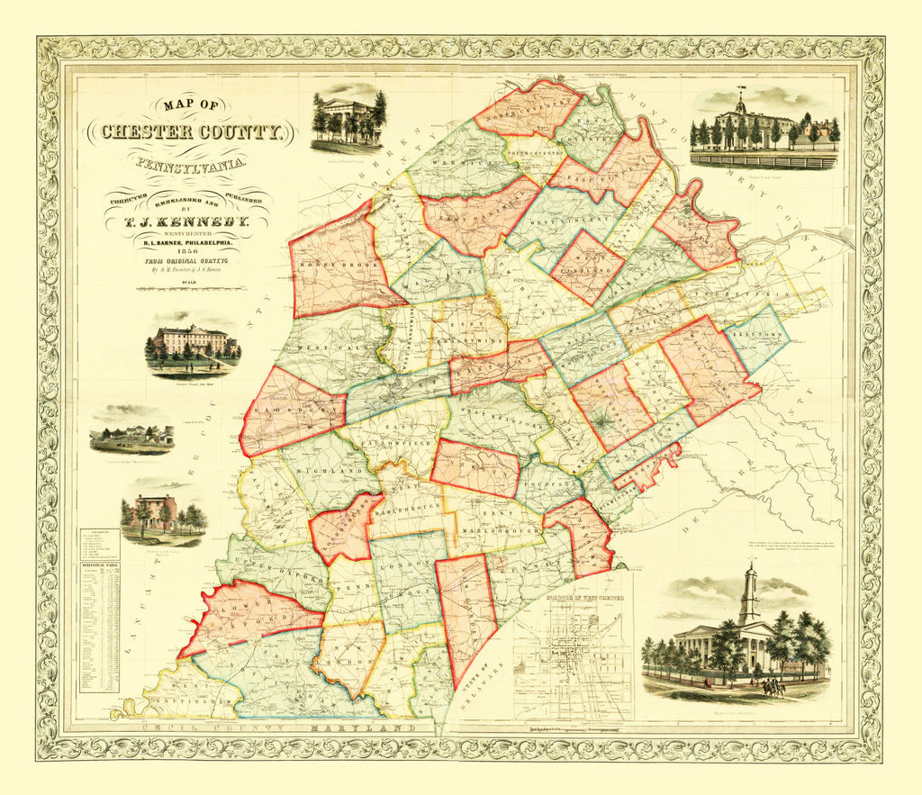 Vintage Map of Chester County, Pennsylvania 1856