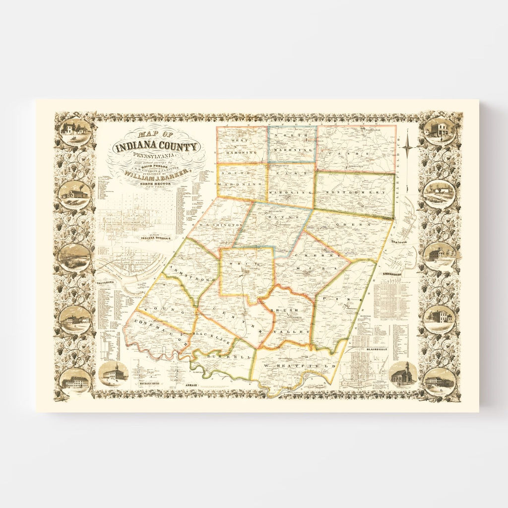 Vintage Map of Indiana County, Pennsylvania 1856