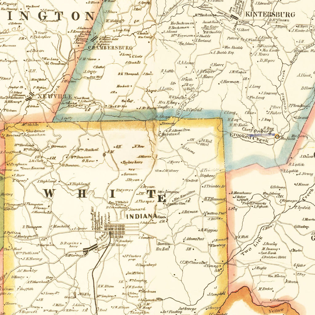 Vintage Map of Indiana County, Pennsylvania 1856