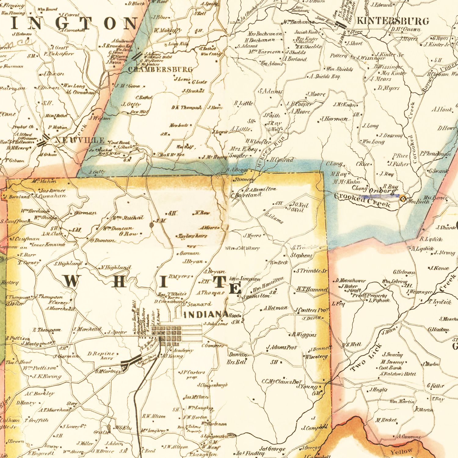Vintage Map of Indiana County, Pennsylvania 1856