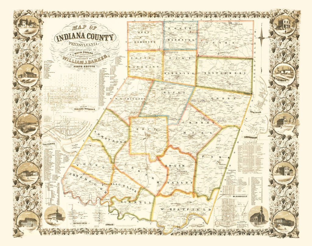 Vintage Map of Indiana County, Pennsylvania 1856
