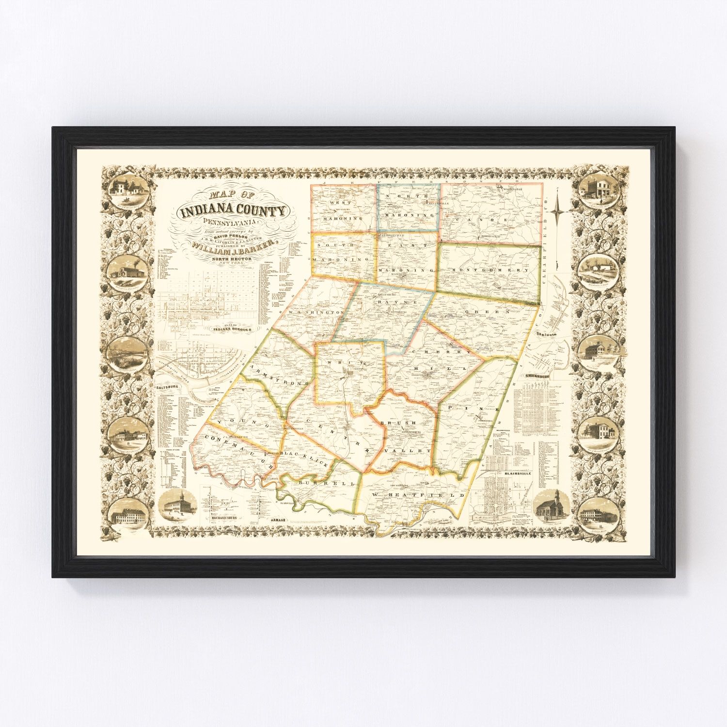 Vintage Map of Indiana County, Pennsylvania 1856